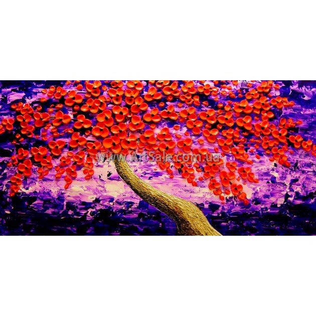 Купить картину "Красная Сакура" в стиле 3D Импасто