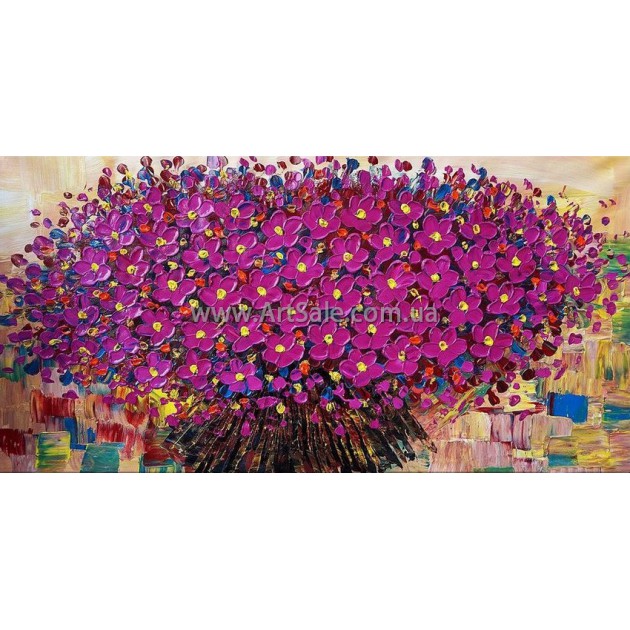 Купить картину "Натюрморт Фиолетовый букет цветов" в стиле 3D Импасто