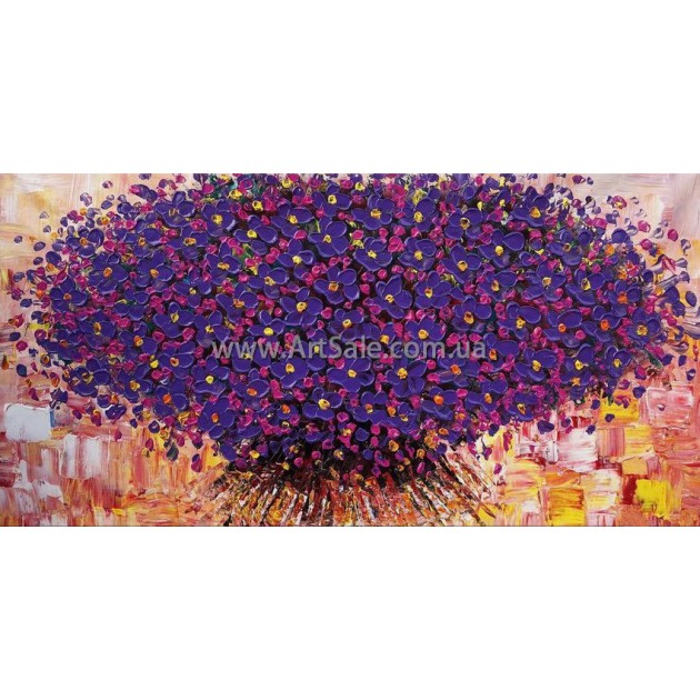 Купить картину "Натюрморт Фиолетовый букет цветов-2" в стиле 3D Импасто