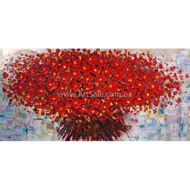 Купить картину "Натюрморт букет красных цветов" в стиле 3D Импасто
