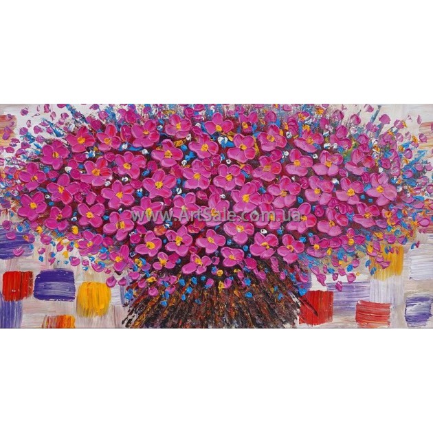 Купить картину Натюрморт "Букет Фиолетовых Цветов" в стиле 3D Импасто