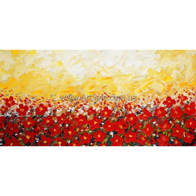 Купить картину "Пейзаж поле красных цветов" в стиле 3D Импасто