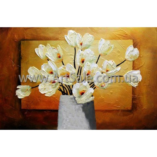 Купить картину "Тюльпаны на теплом фоне" в стиле 3D Импасто