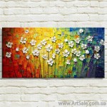 Купить картину "Белые Цветы на радужном фоне" в стиле 3D Импасто