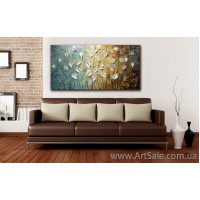 Купить картину "Белые Цветы на серо-золотом фоне" в стиле 3D Импасто