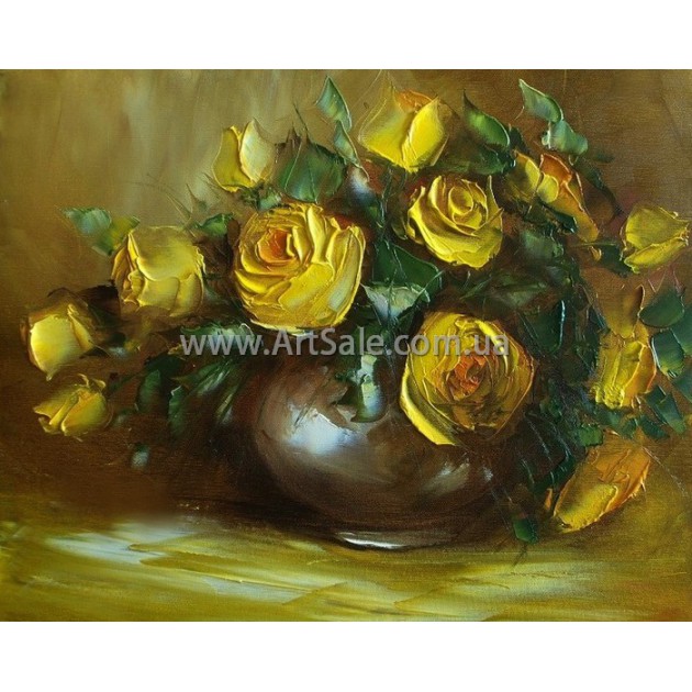 Картины цветы. Желтые розы ART: FLW0007