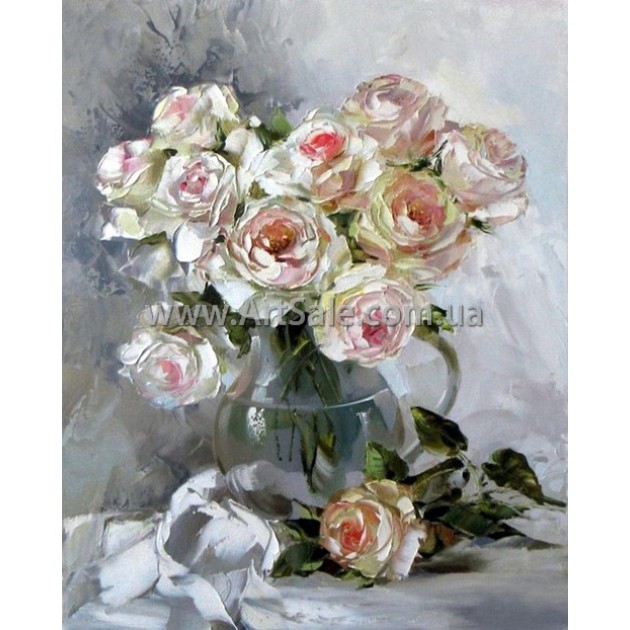 Белые Розы картина маслом