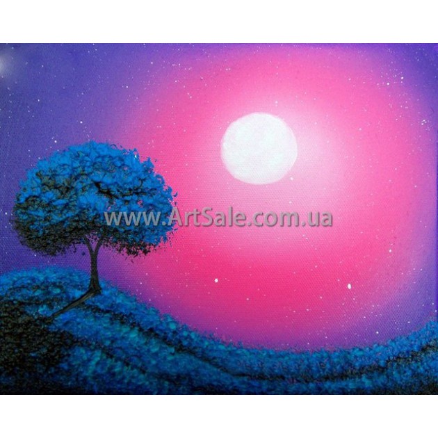 Купить интерьерную картину "Синее Дерево под Луной"