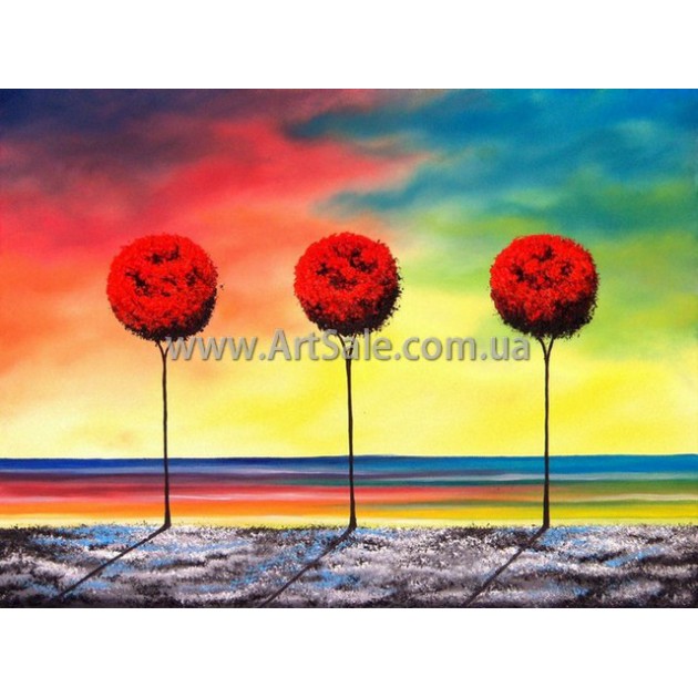 Купить интерьерную картину "Трио красных деревьев"