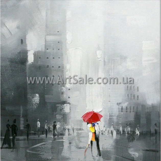 Купить интерьерную картину "Пара под красным зонтом"